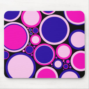 Muismat, retro stippen, heet roze, roze, blauw, zw muismat