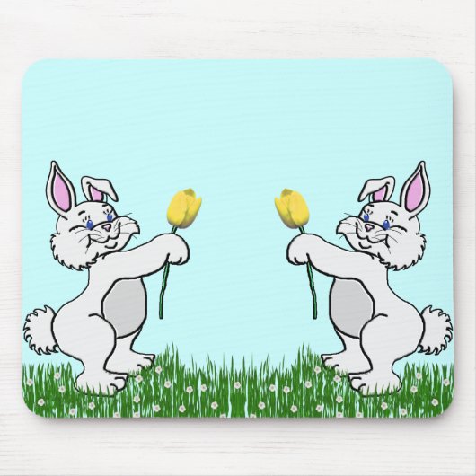 Muismat - Twee Bunnies & Tulpen (Voorkant)