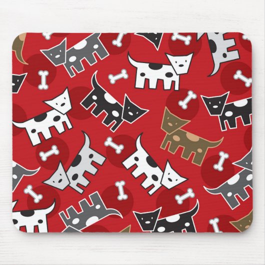 Muismat van cartoon-gepotte honden, Puppies en Bot (Voorkant)