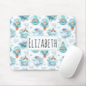 Muismat van Cute Nautical Whales Waterverf Pattern (Met muis)