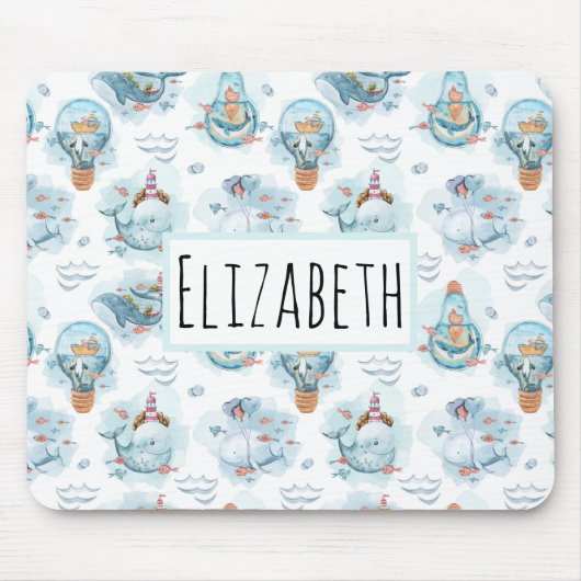 Muismat van Cute Nautical Whales Waterverf Pattern (Voorkant)