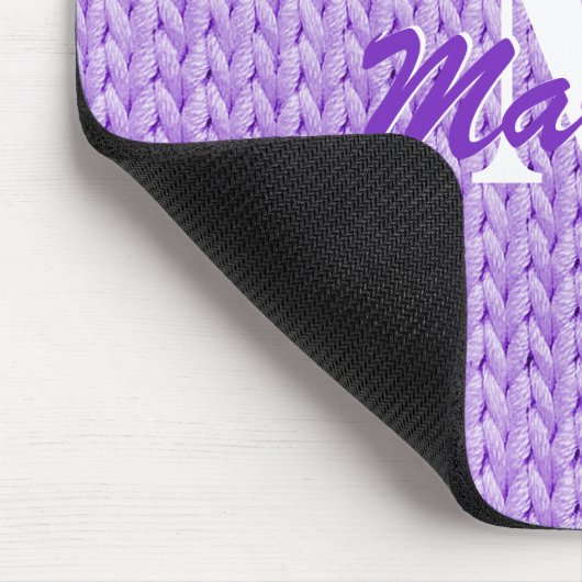 Muismat van Paarse gebreide textielstof met monogr (Hoek)