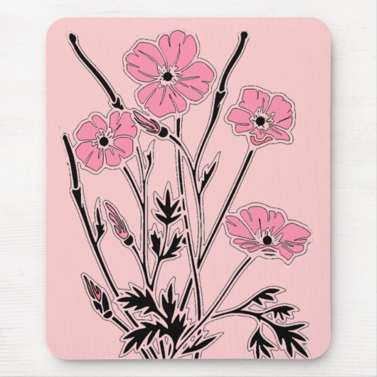 Muismat Vintage Kunst Roze Klaprozen (Voorkant)