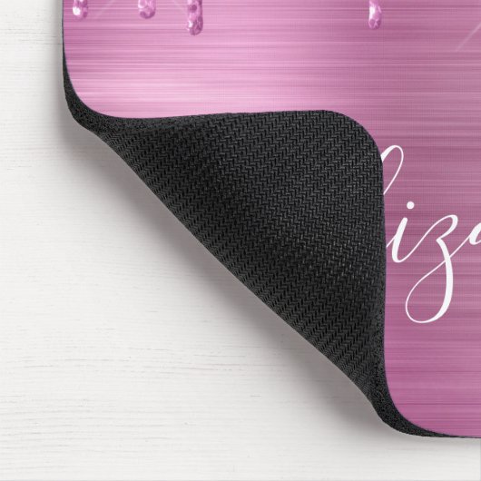 Muismat voor druppelroze glitter-monogram (Hoek)