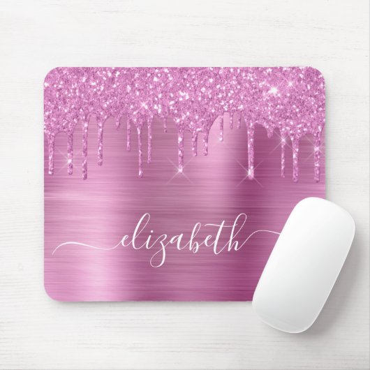 Muismat voor druppelroze glitter-monogram (Met muis)