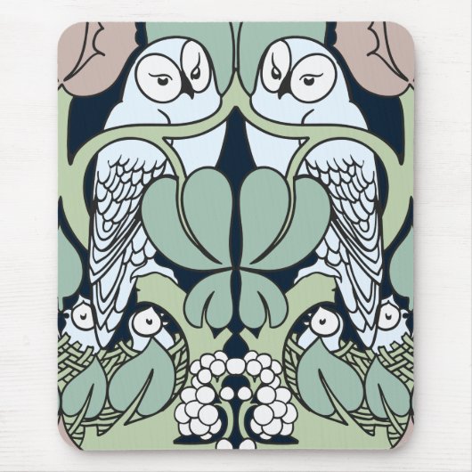 Muismat Voysey Art Nouveau Owl Nest Pattern (Voorkant)