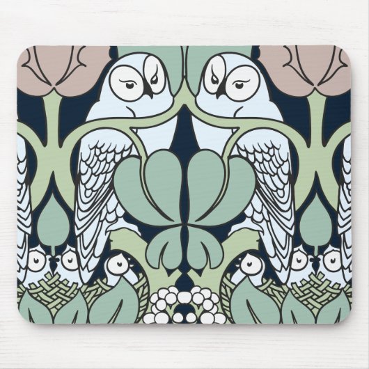 Muismat Voysey Art Nouveau Owl Nest Pattern (Voorkant)