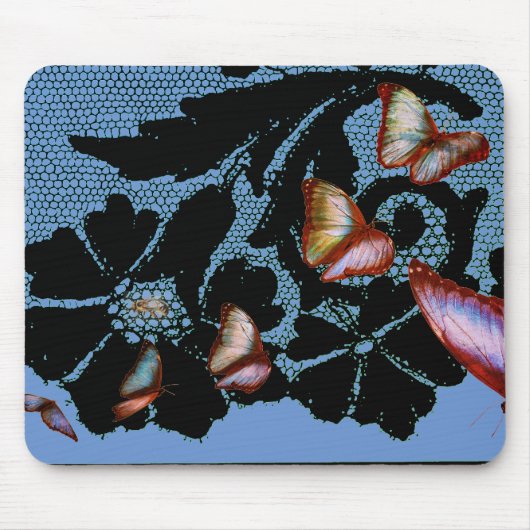MUISMAT ZWARTE LACE ANTIEK PATROON BUTTERFLIES (Voorkant)