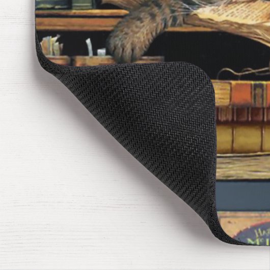 muismatje met een kattenslaap in bibliotheekboeken muismat (Hoek)