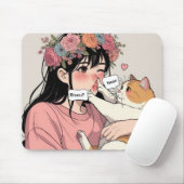 Muismatten van de jonge vrouw en haar grumpy cat (Met muis)
