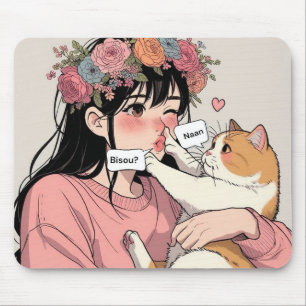 Muismatten van de jonge vrouw en haar grumpy cat
