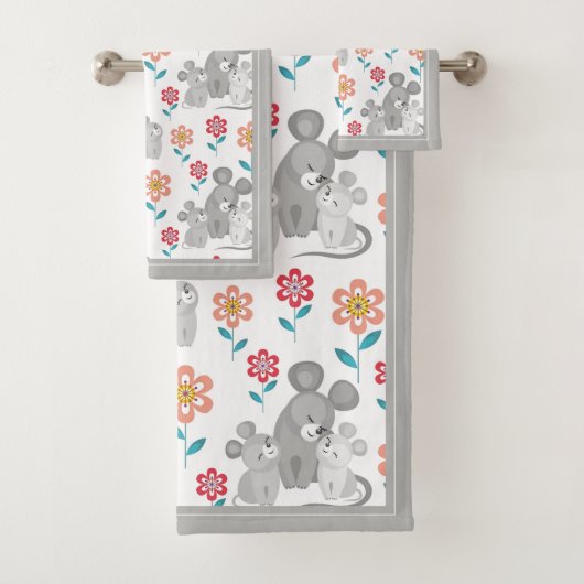 Muismoeder, baby's grijze rand Moederdag Bad Handdoek (Insitu)