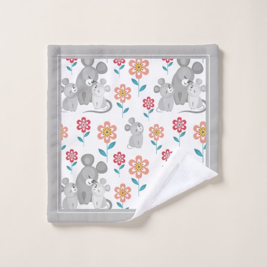 Muismoeder, baby's grijze rand Moederdag Bad Handdoek (Wasdoekje)