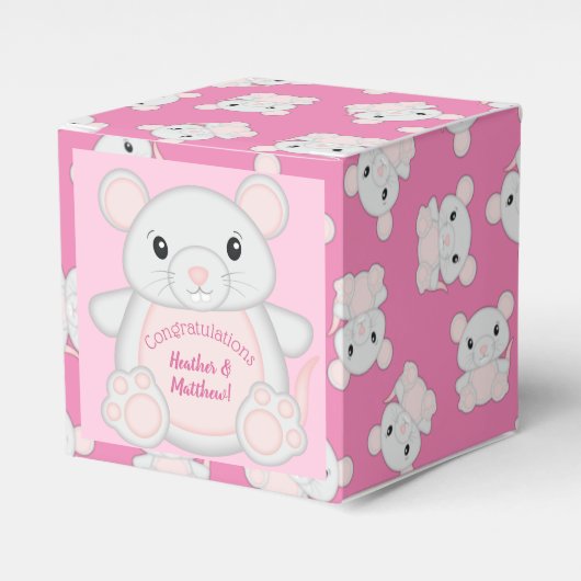 Muismuis Baby shower Roze Bedankdoosjes (Voorkant Zijde)