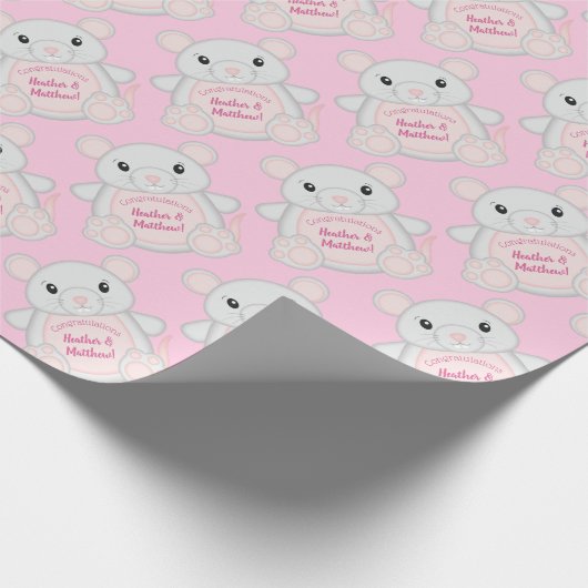 Muismuis Baby shower Roze Cadeaupapier (Hoek)
