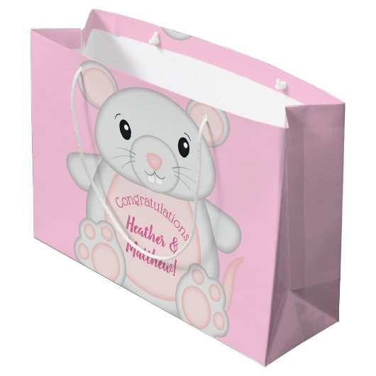 Muismuis Baby shower Roze Groot Cadeauzakje (Achterkant Gekanteld)
