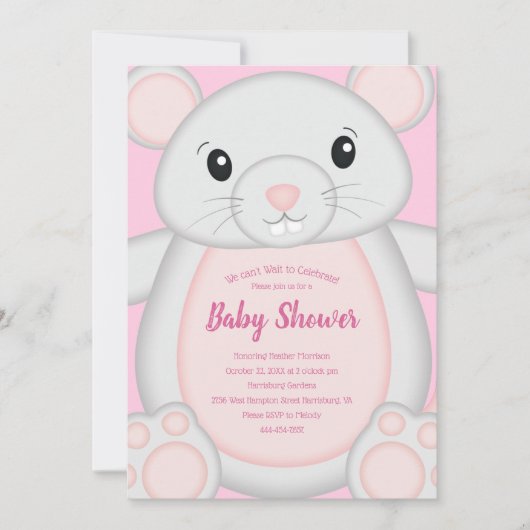 Muismuis Baby shower Roze Kaart (Voorkant)