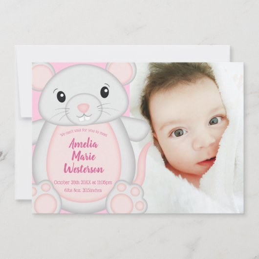 Muismuis Baby shower Roze Kaart (Voorkant)