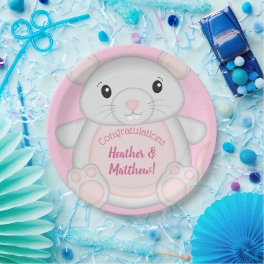 Muismuis Baby shower Roze Papieren Bordje (Feest)