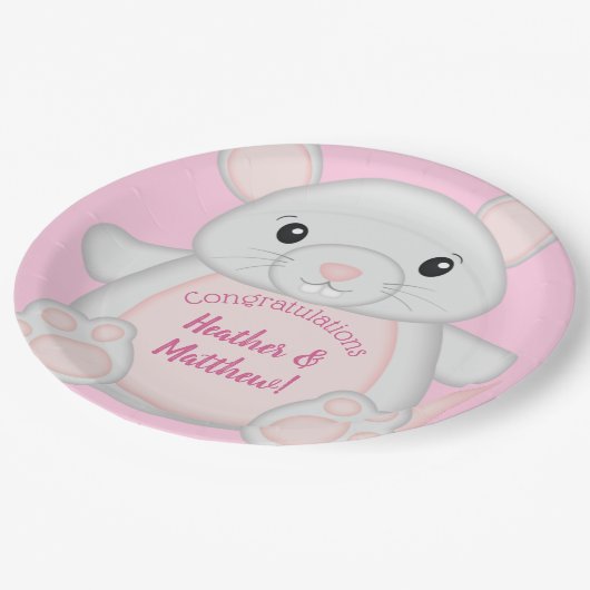 Muismuis Baby shower Roze Papieren Bordje (Gekanteld)