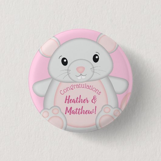 Muismuis Baby shower Roze Ronde Button 3,2 Cm (Voorkant)