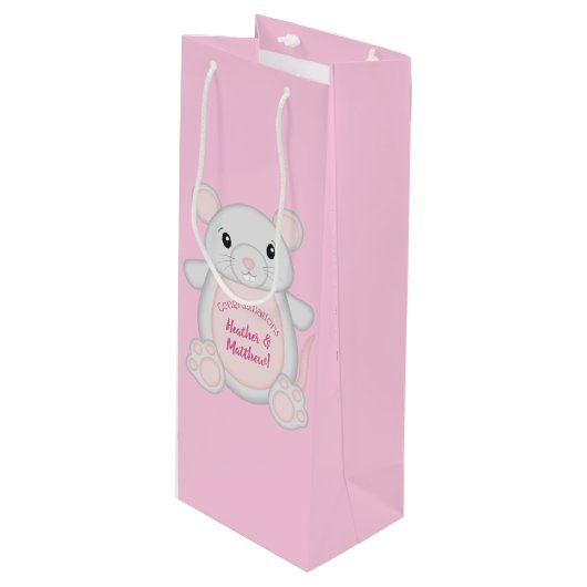 Muismuis Baby shower Roze Wijn Cadeautas (Voorkant Gekanteld)