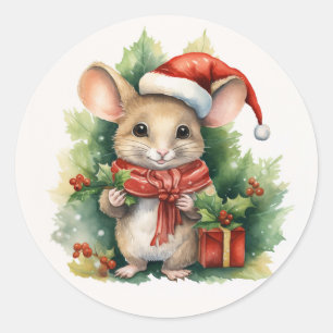 Muismuis met rode kerstman hoed Kerstvakantie groe Ronde Sticker