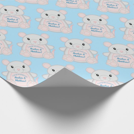 Muismuizen Baby shower blauw Cadeaupapier (Hoek)