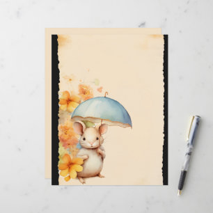 Muisparaplu oranje bloemetjes bruin papier