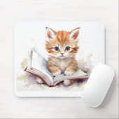 Muisplaat met knuffelkat die leest muismat (Met muis)