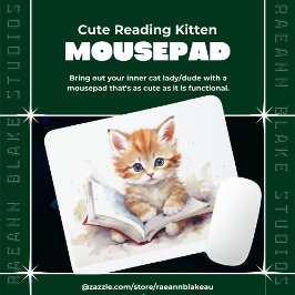 Muisplaat met knuffelkat die leest muismat
