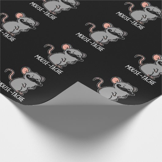 Muistache Funny Mouse Pun Dark BG Cadeaupapier (Hoek)