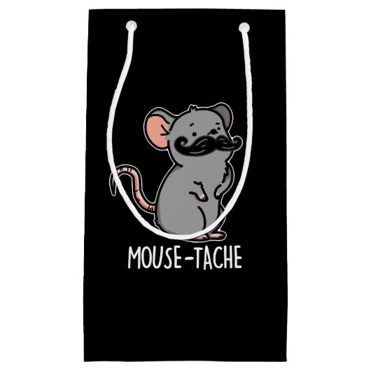 Muistache Funny Mouse Pun Dark BG Klein Cadeauzakje (Voorkant)