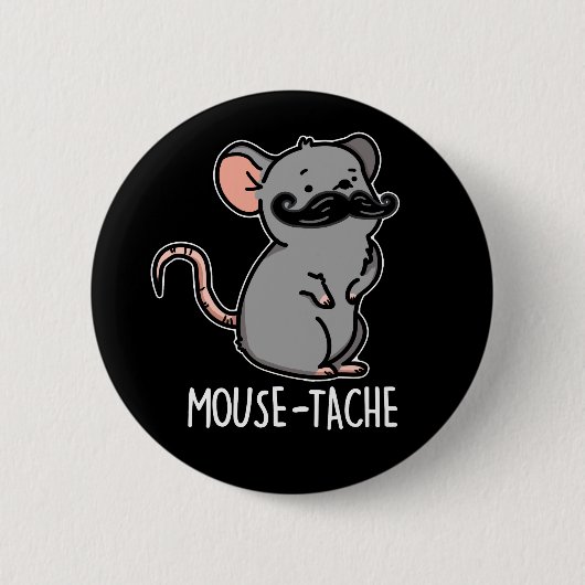 Muistache Funny Mouse Pun Dark BG Ronde Button 5,7 Cm (Voorkant)