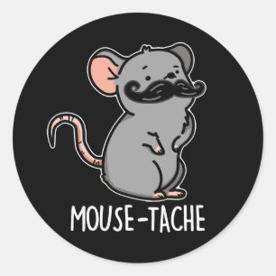 Muistache Funny Mouse Pun Dark BG Ronde Sticker