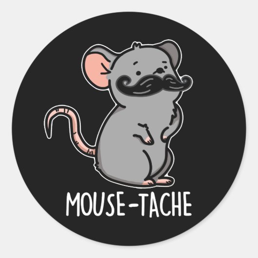 Muistache Funny Mouse Pun Dark BG Ronde Sticker (Voorkant)