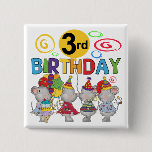 Muizen 3e verjaardag T-shirts en geschenken Vierkante Button 5,1 Cm