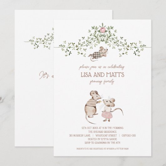 Muizen Baby shower Kaart (Voorkant / Achterkant)