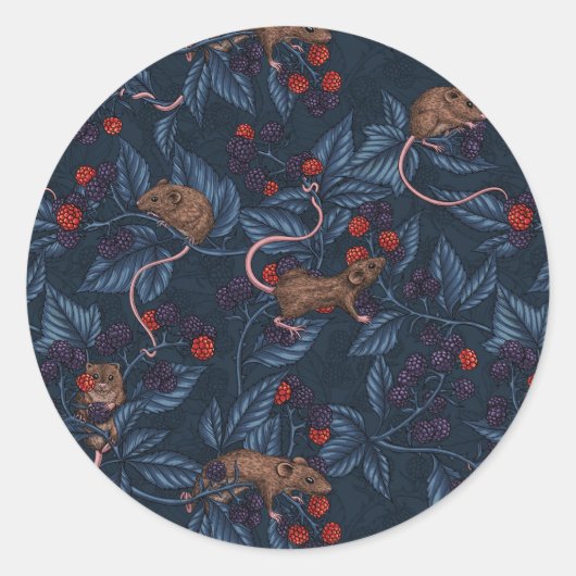 Muizen en bramen op de marine ronde sticker (Voorkant)