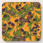 Muizen en bramen op geel bier onderzetter (Voorkant)