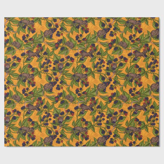 Muizen en bramen op geel cadeaupapier (Vlak)