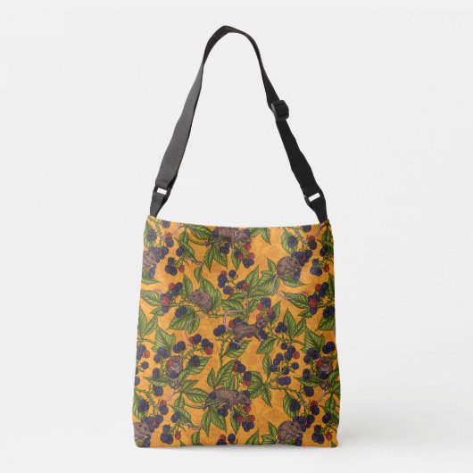 Muizen en bramen op geel crossbody tas (Achterkant)