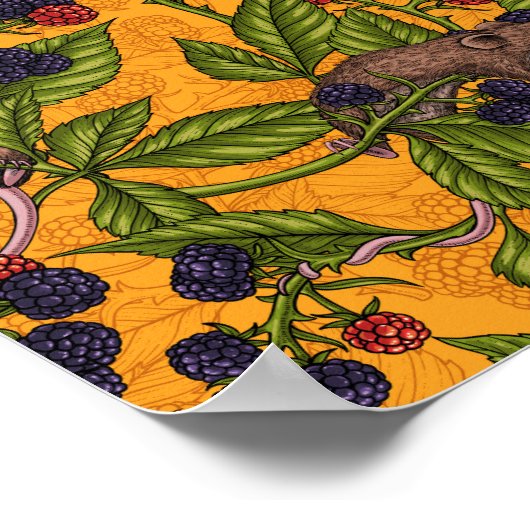 Muizen en bramen op geel poster (Hoek)