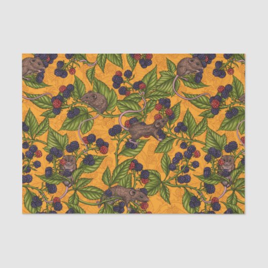 Muizen en bramen op geel tissuepapier (Voorkant)