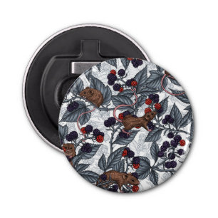 Muizen en bramen op wit button flesopener