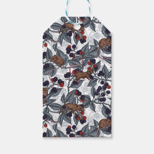 Muizen en bramen op wit cadeaulabel (Voorkant)