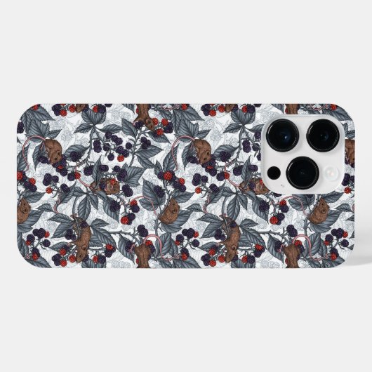 Muizen en bramen op wit iPhone hoesje (Achterkant horizontaal)
