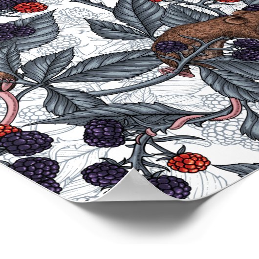 Muizen en bramen op wit poster (Hoek)