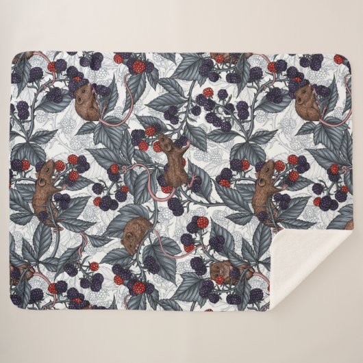 Muizen en bramen op wit sherpa deken (Voorkant (horizontaal))