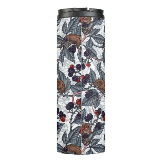 Muizen en bramen op wit thermosbeker (Achterkant)